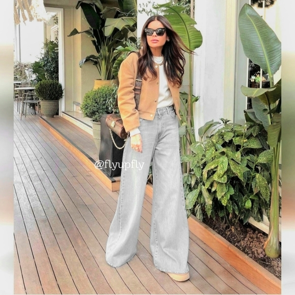 ZARA mid rise palazzo wide jeans grey - Picture 8 of 16